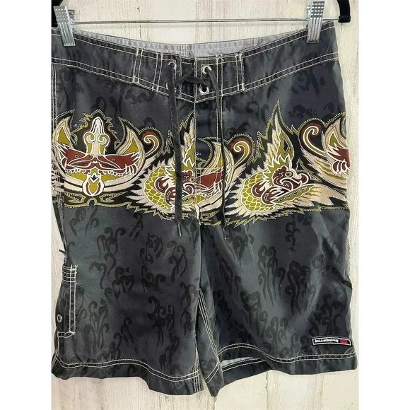 Billabong Men's Vintage Board Shorts Size 33 black Geometric Surf made in USA - Picture 2 of 9